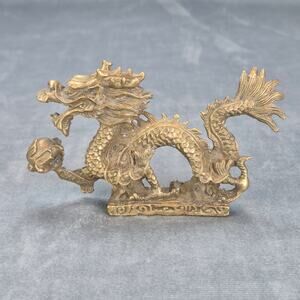 Vintage Chinese Taoist Wisdom Feng Shui Brass Dragon 5" Statue